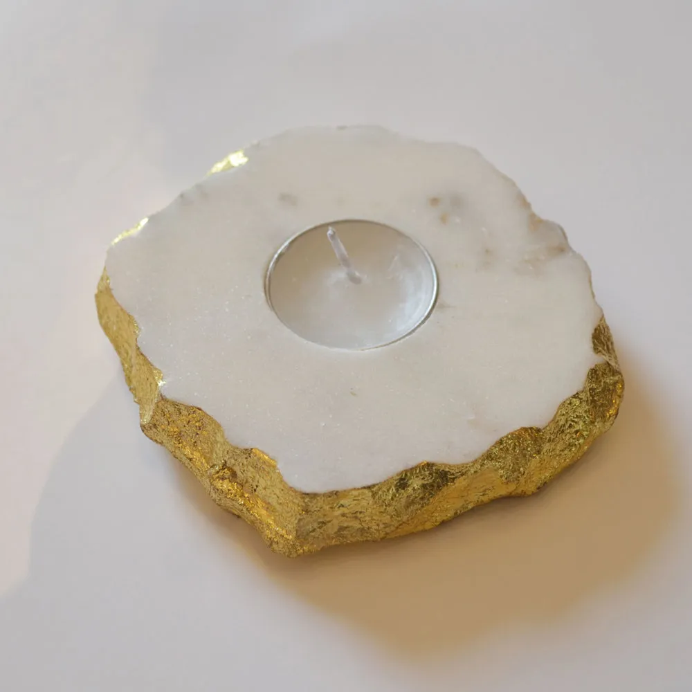 Designer Gold Foiled Marble Tealight Candle Holder
