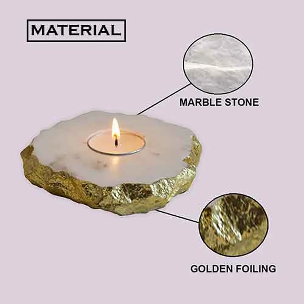 Designer Gold Foiled Marble Tealight Candle Holder