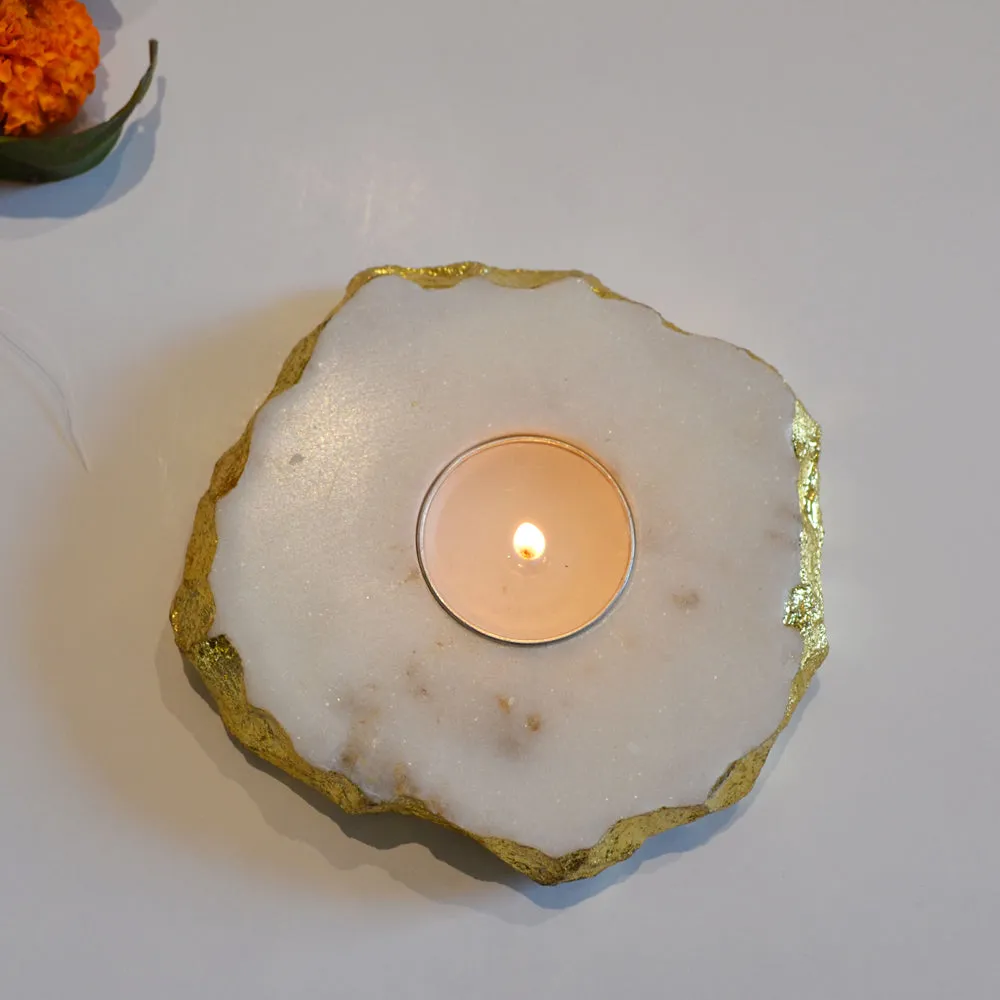 Designer Gold Foiled Marble Tealight Candle Holder