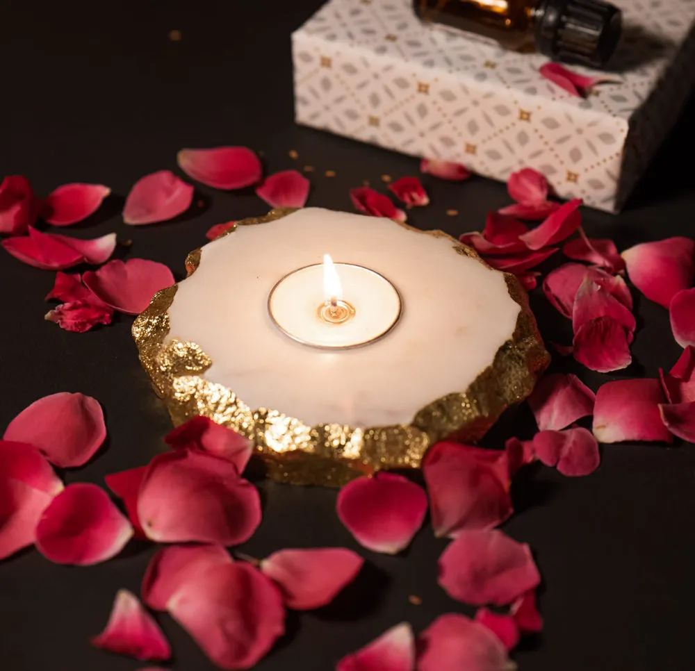 Designer Gold Foiled Marble Tealight Candle Holder