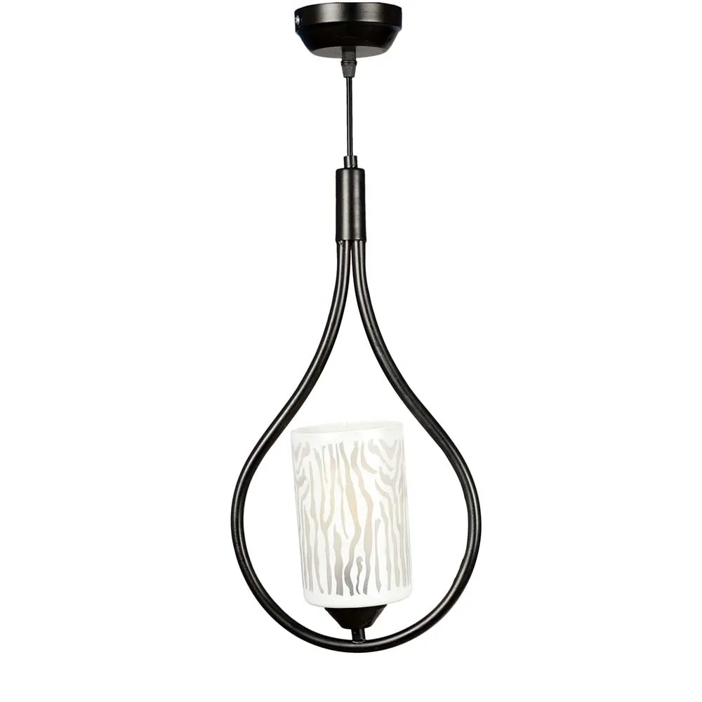Designer Golden Cylindrical Light In Hanging Black Ring Ceiling Light Single Piece