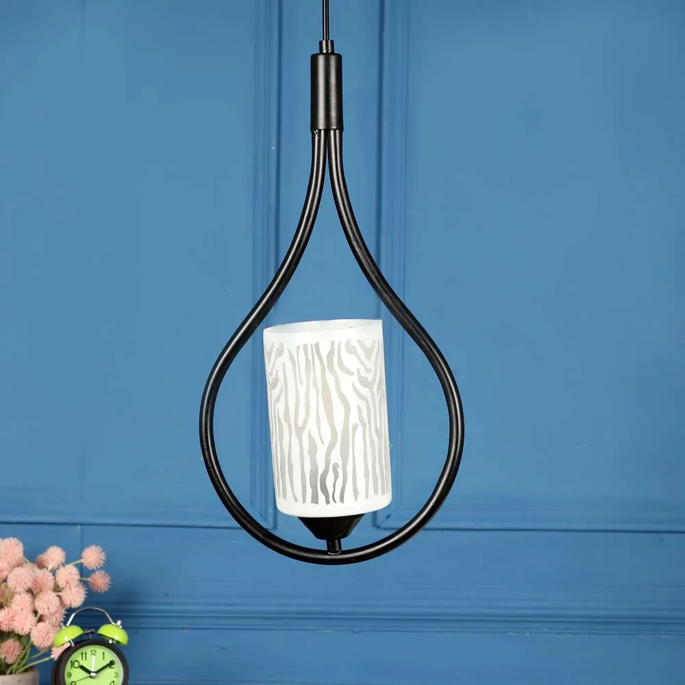 Designer Golden Cylindrical Light In Hanging Black Ring Ceiling Light Single Piece