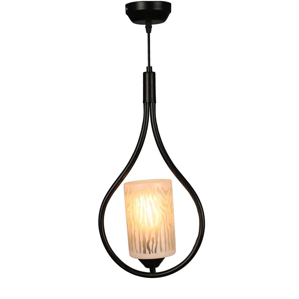 Designer Golden Cylindrical Light In Hanging Black Ring Ceiling Light Single Piece