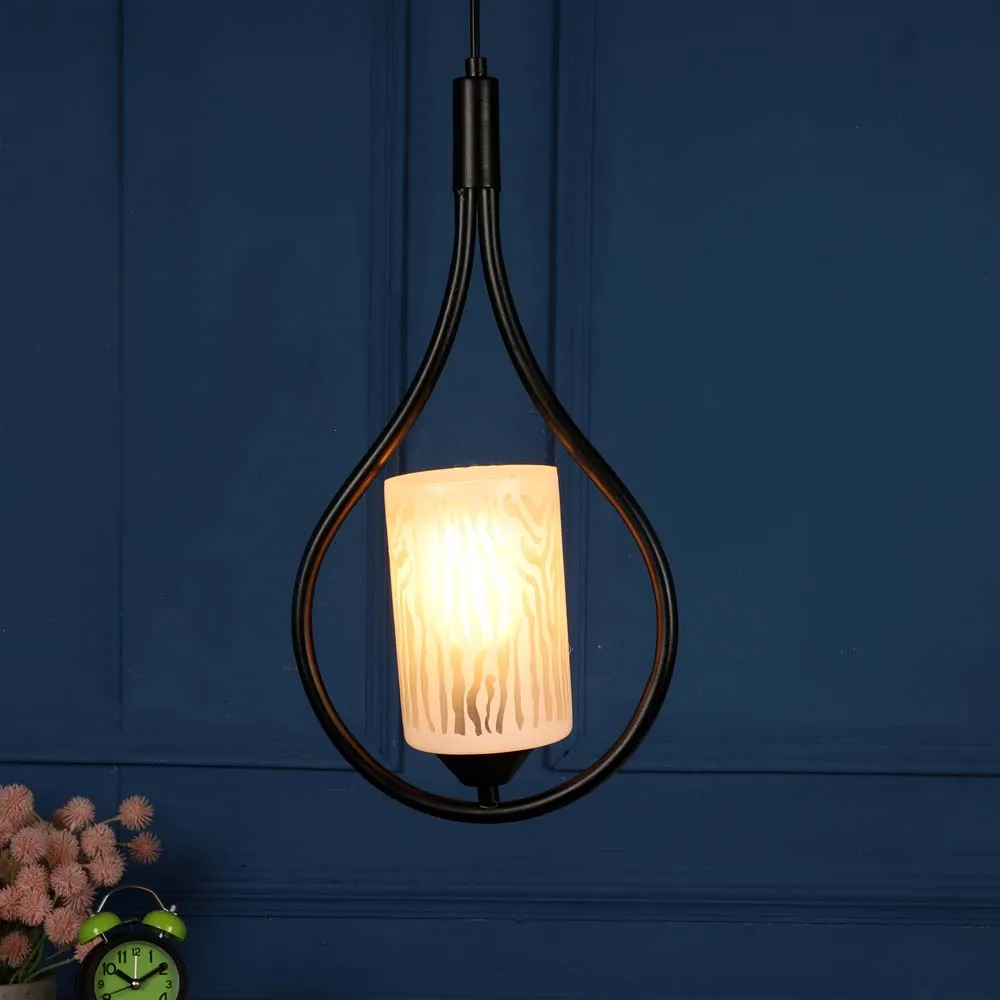 Designer Golden Cylindrical Light In Hanging Black Ring Ceiling Light Single Piece