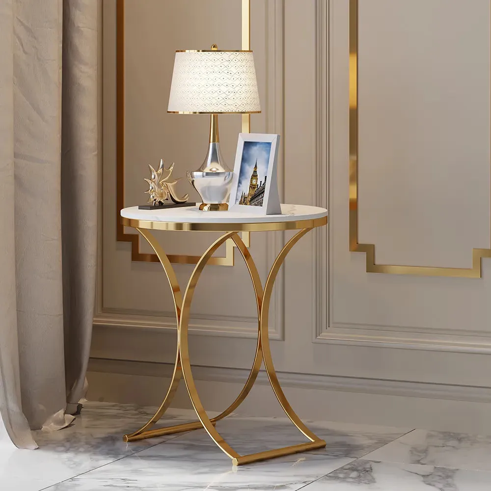Designer Golden Metal Nesting Table In Curvy Style