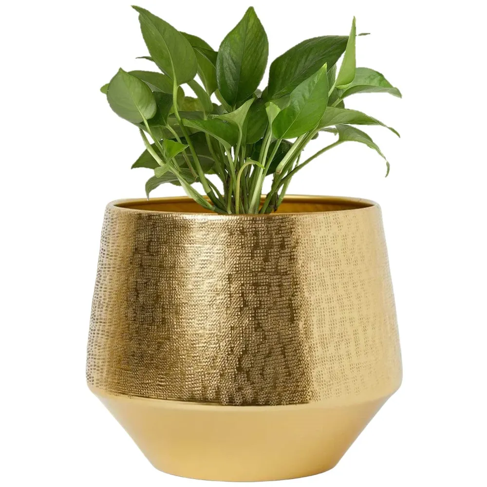 Designer Golden Textured Metal Plant Pot