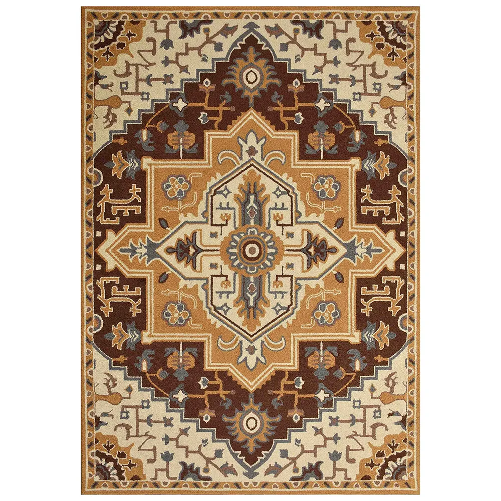 Designer Golden Traditional Print Hand Tufted Bordered Wool Carpet 4X6
