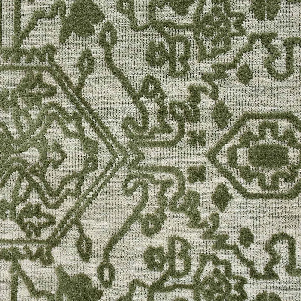 Designer Green and White Traditional Print Polyester Carpet 2X5