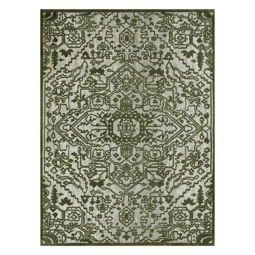 Designer Green and White Traditional Print Polyester Carpet 2X5