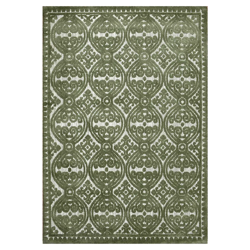 Designer Green Coloured Geometric Print Polyester Carpet for Living Room 2X5