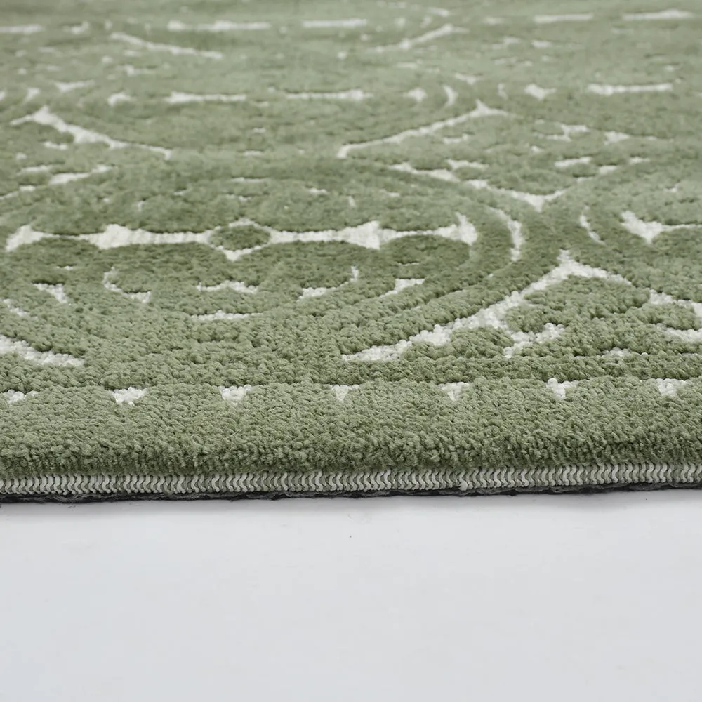 Designer Green Coloured Geometric Print Polyester Carpet for Living Room 2X5