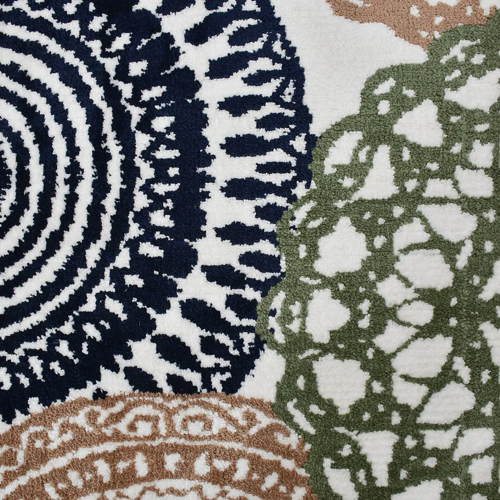 Designer Green & White Geometric Print Polyester Carpet for Living Room 2X5