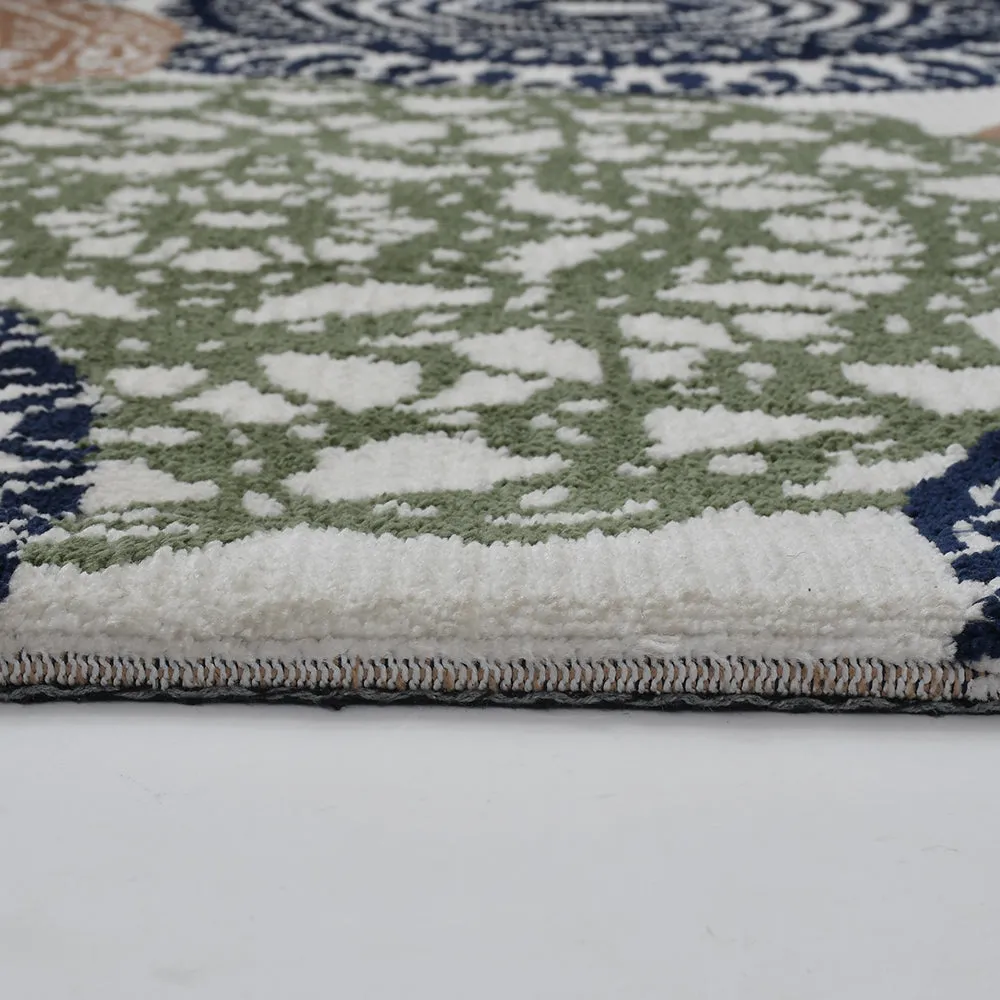 Designer Green & White Geometric Print Polyester Carpet for Living Room 2X5