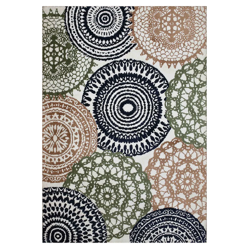 Designer Green & White Geometric Print Polyester Carpet for Living Room 2X5