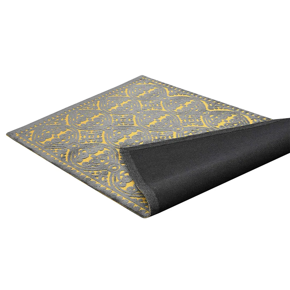 Designer Grey & Yellow Geometric Print Polyester Carpet for Living Room 2X5