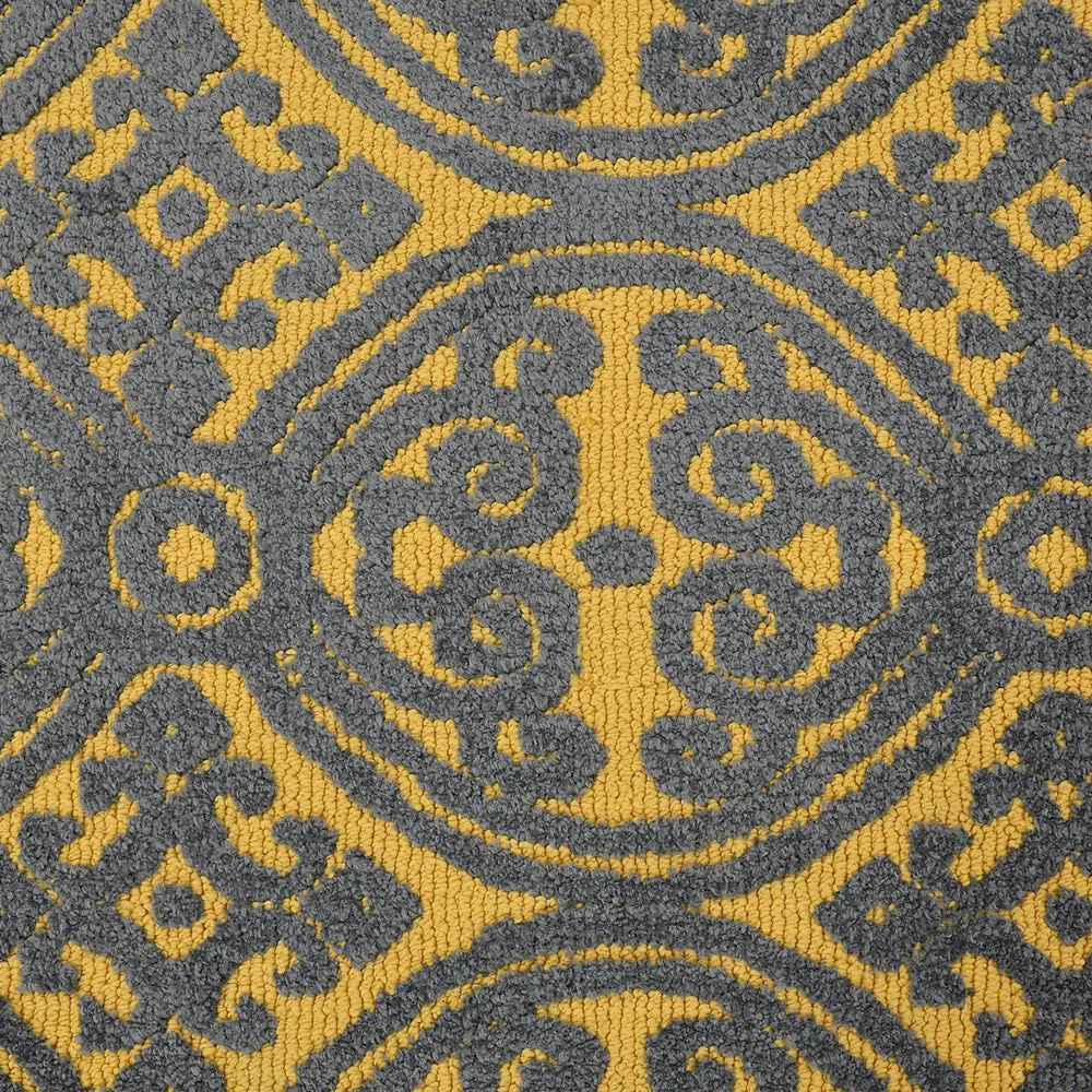 Designer Grey & Yellow Geometric Print Polyester Carpet for Living Room 2X5