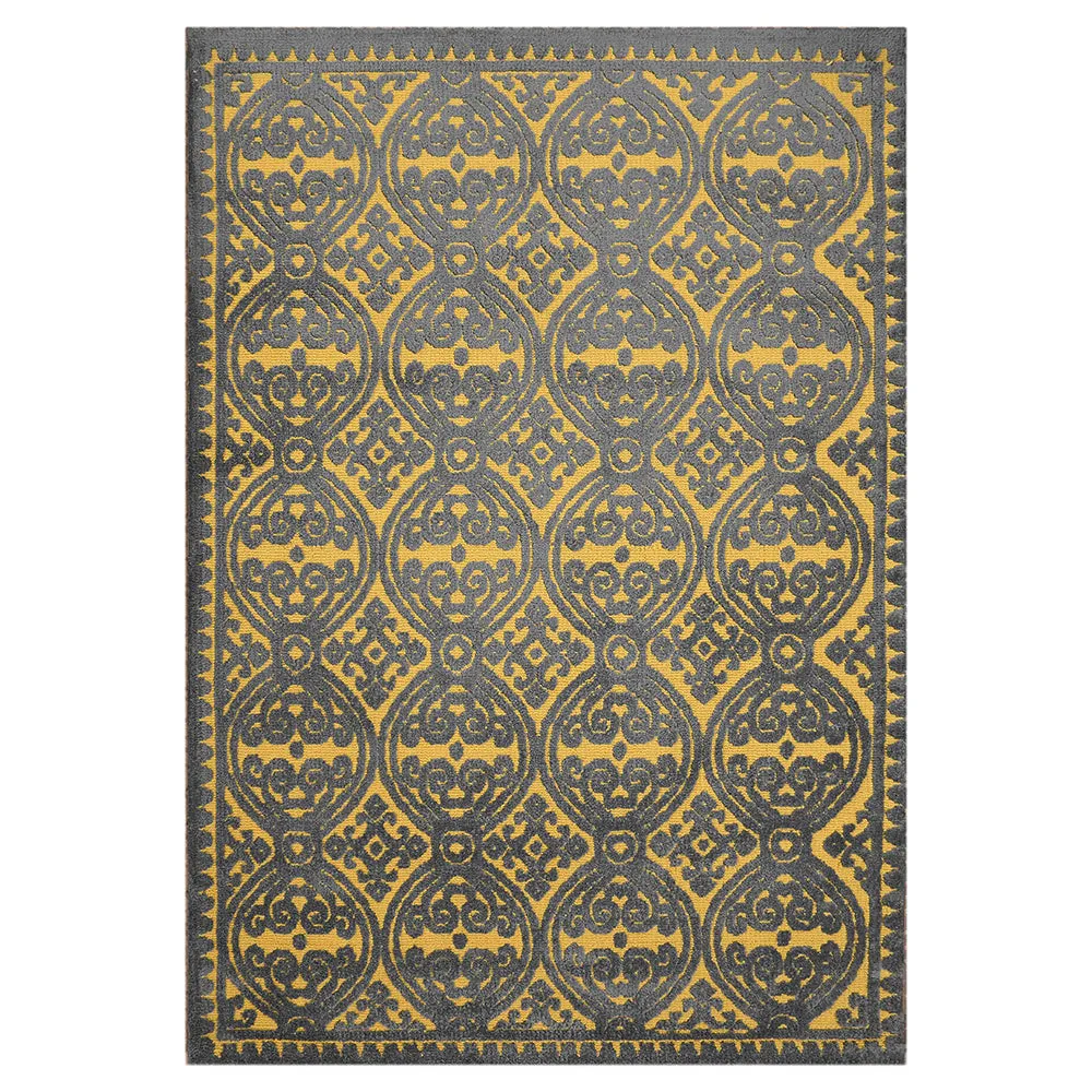 Designer Grey & Yellow Geometric Print Polyester Carpet for Living Room 2X5