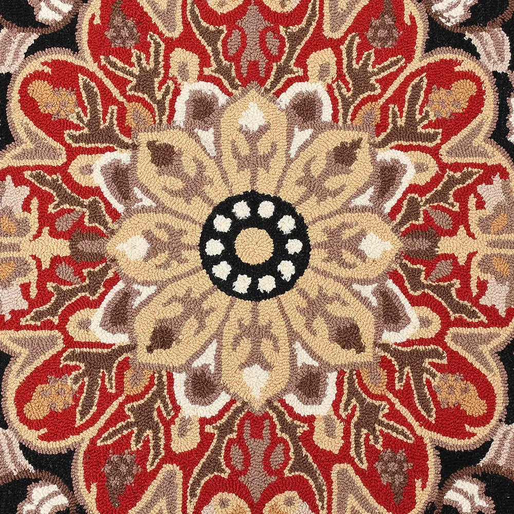 Designer Handcrafted Traditional Print Black Coloured Hand Tufted Wool Carpet 4X6