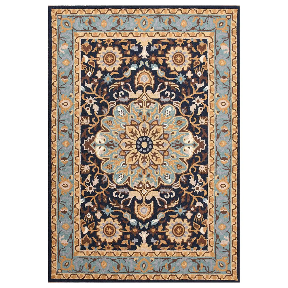 Designer Handcrafted Traditional Print Black Hand Tufted Wool Carpet 4X6