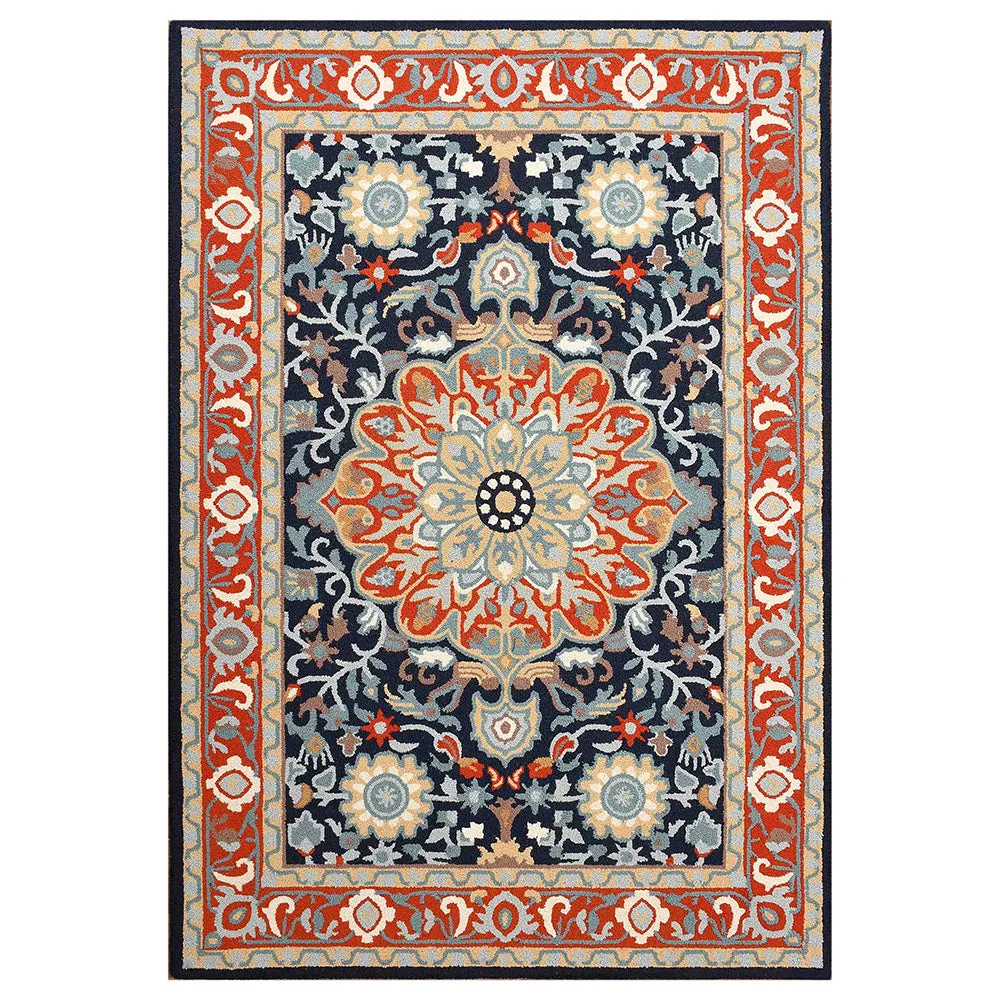 Designer Handcrafted Traditional Print Orange Hand Tufted Wool Carpet 4X6