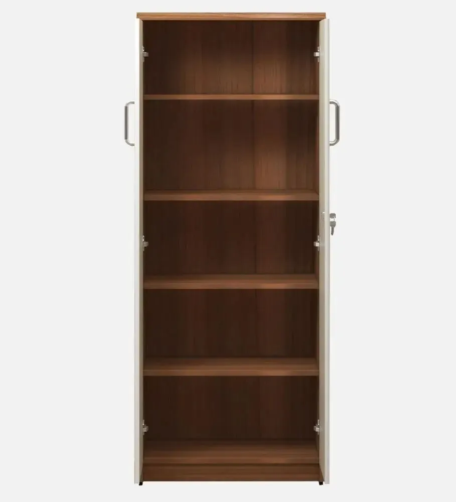 Designer Ivory & Brown Wooden Bookshelf With 2 Doors