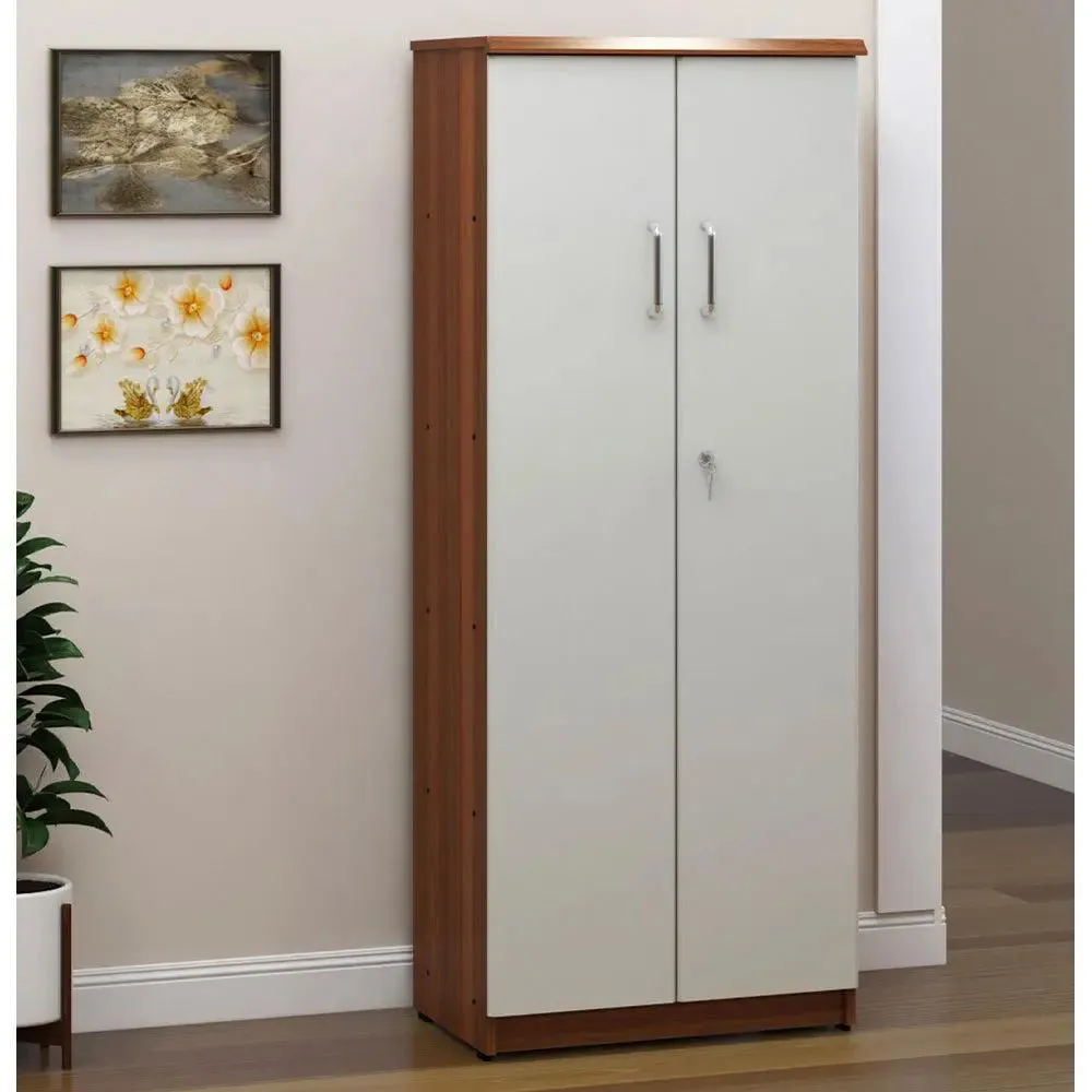 Designer Ivory & Brown Wooden Bookshelf With 2 Doors