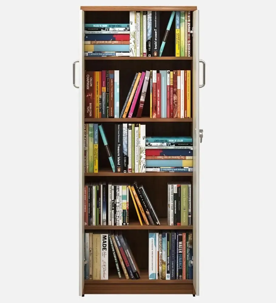 Designer Ivory & Brown Wooden Bookshelf With 2 Doors