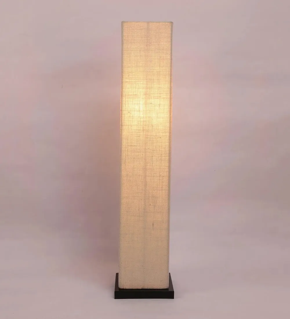 Designer Jute Square Sleek Iron Base Floor Lamp White