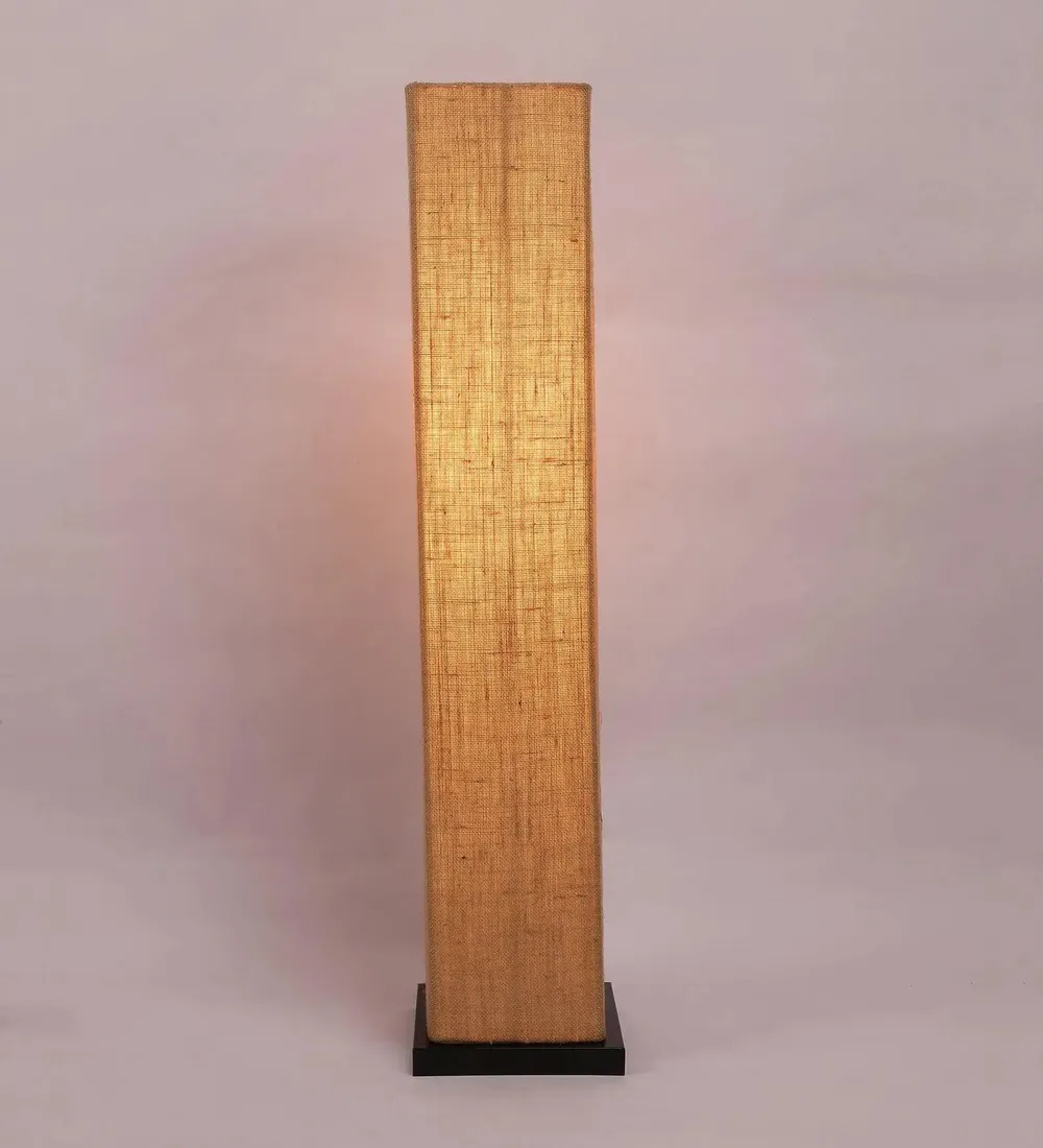 Designer Jute Square Sleek Iron Base Floor Lamp White