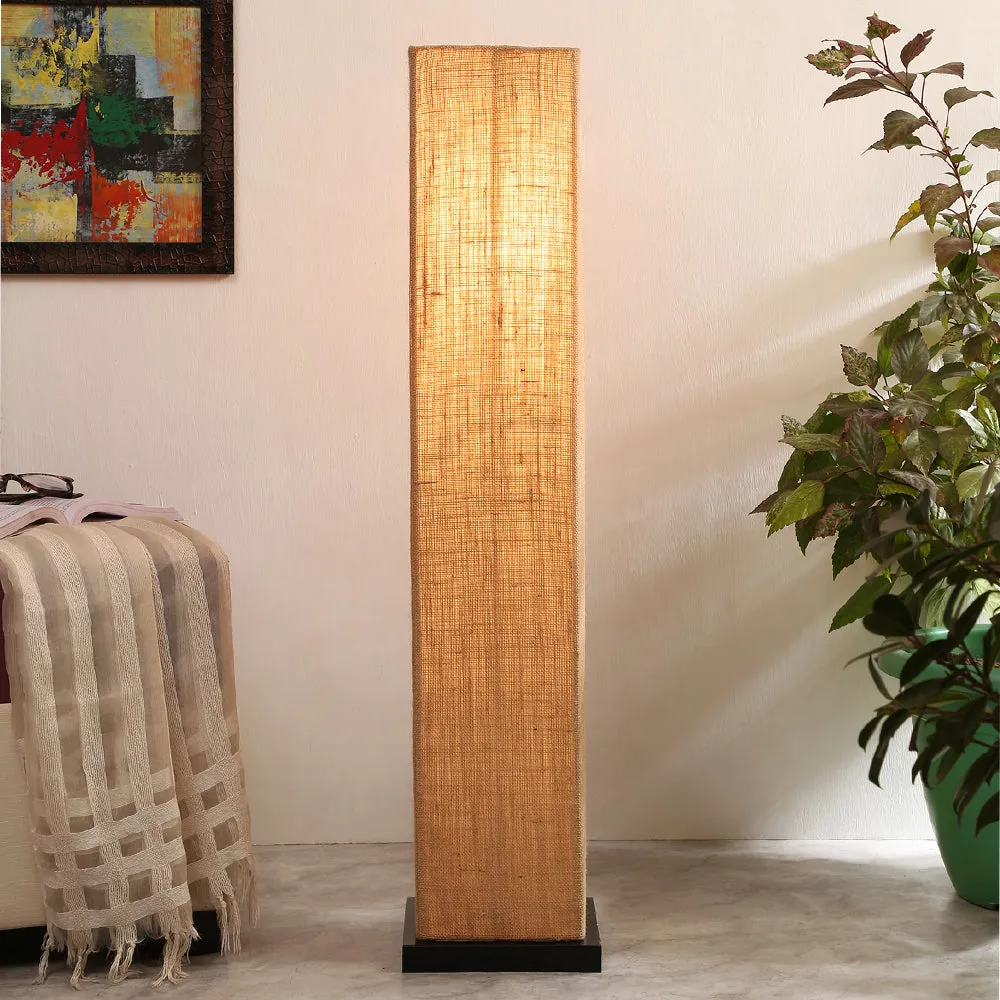 Designer Jute Square Sleek Iron Base Floor Lamp White
