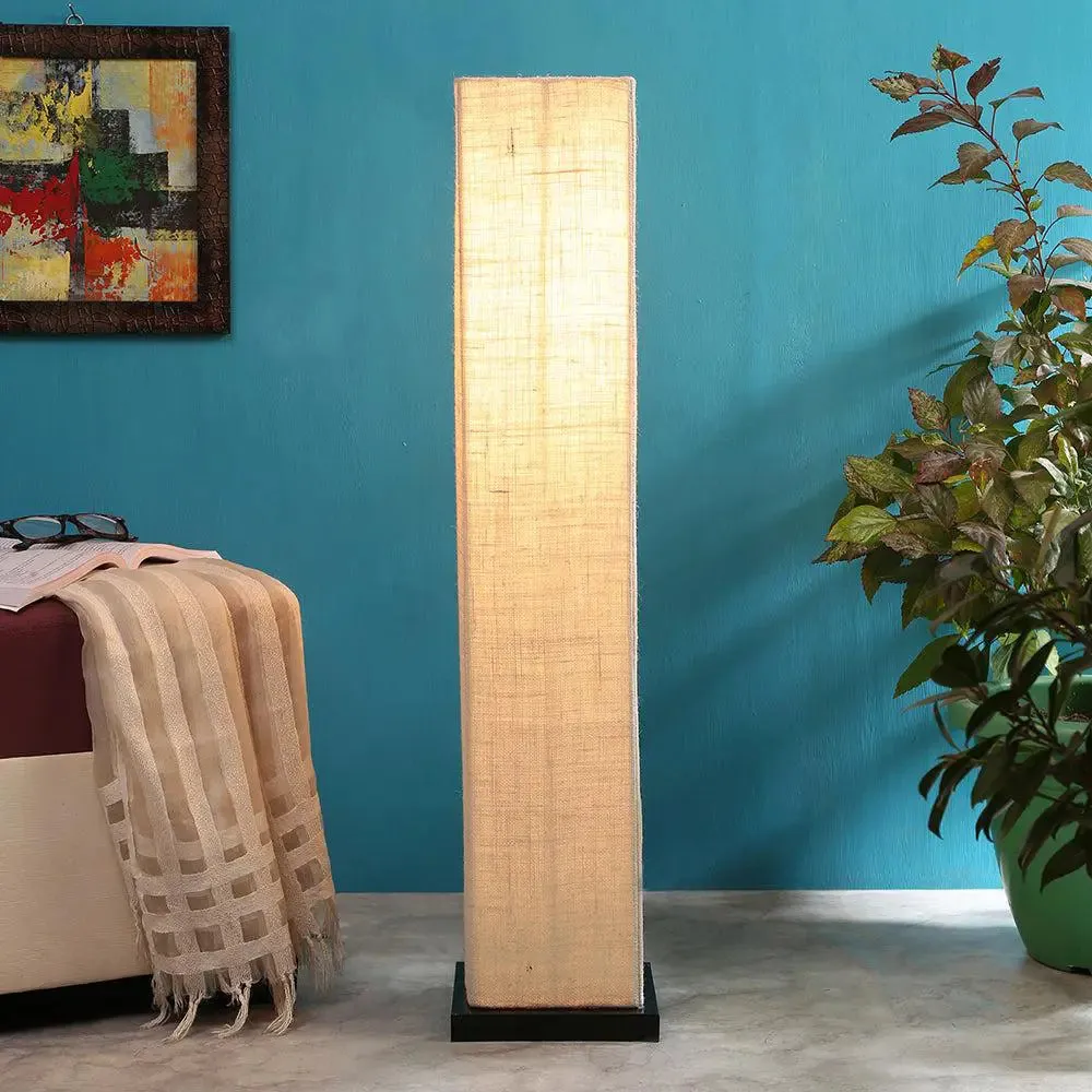 Designer Jute Square Sleek Iron Base Floor Lamp White