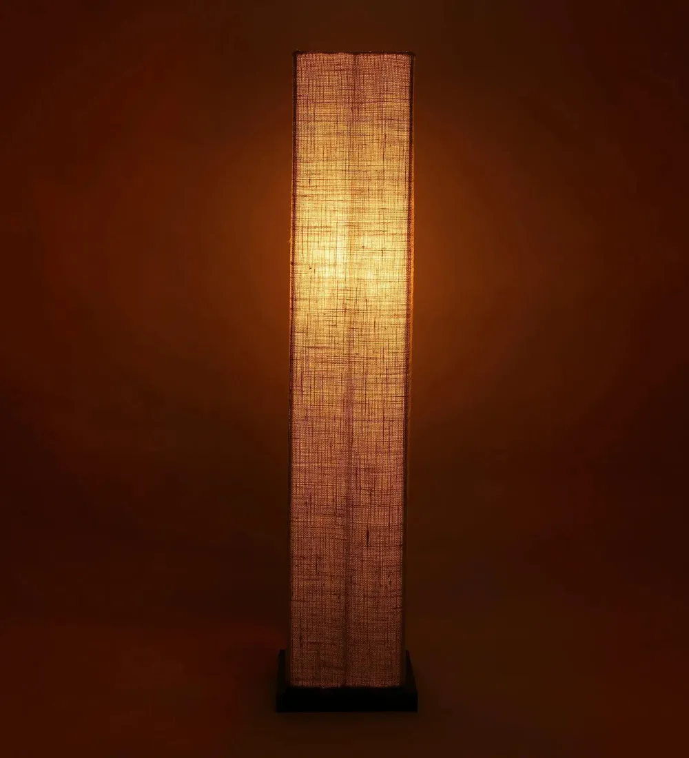 Designer Jute Square Sleek Iron Base Floor Lamp White