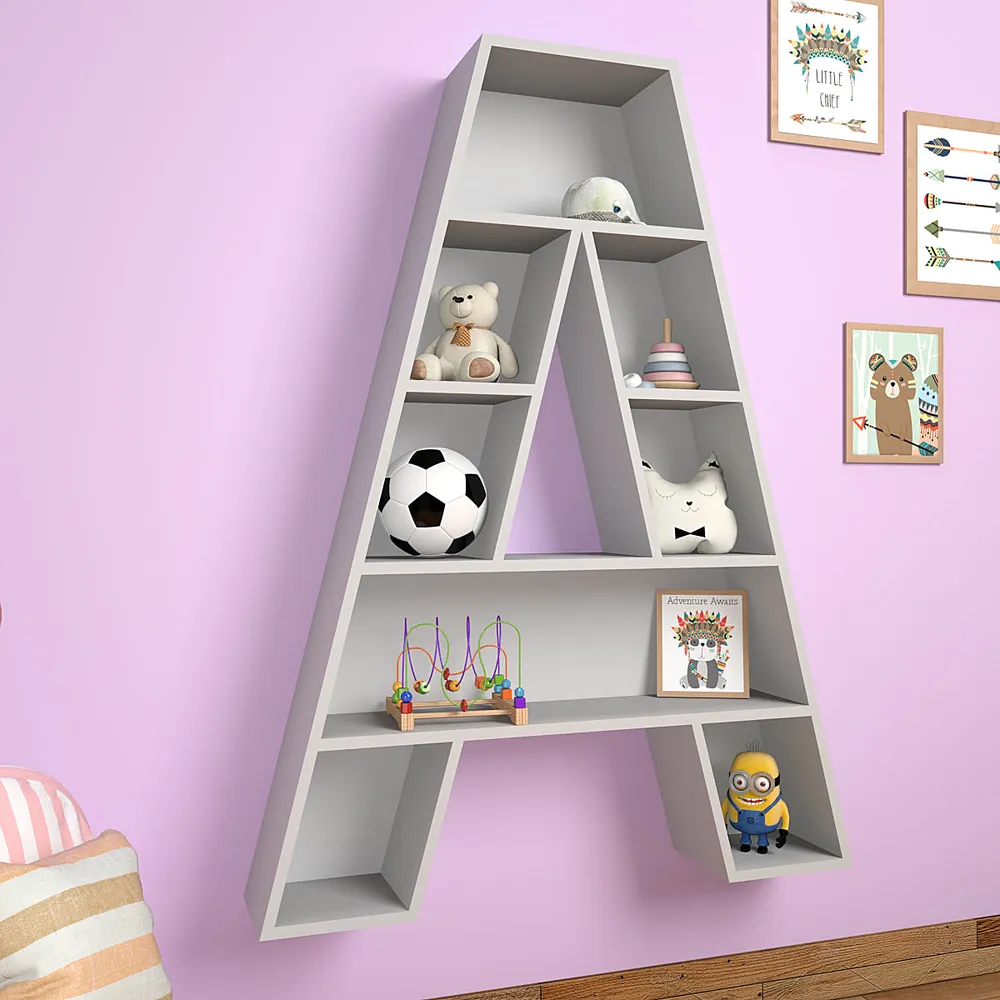 Designer Kids Book Shelve Alphabet A in Grey Small