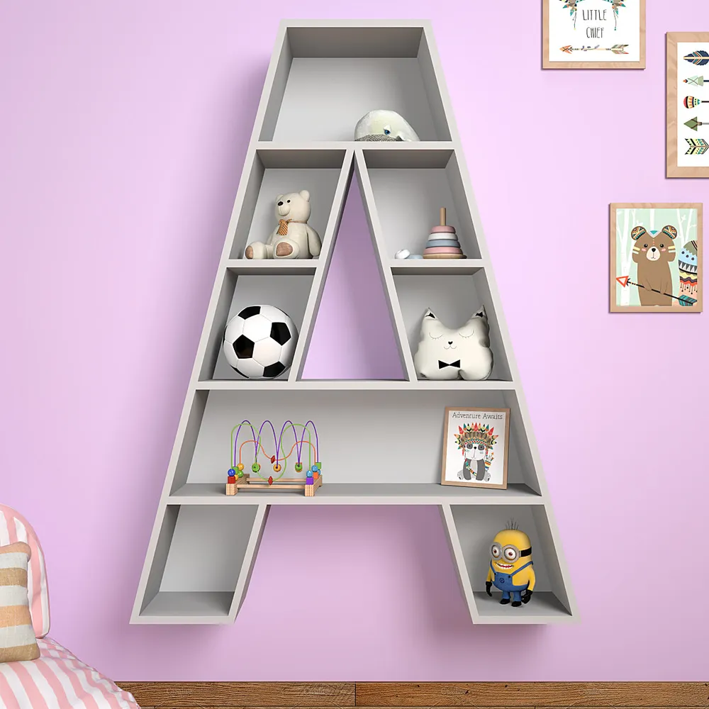Designer Kids Book Shelve Alphabet A in Grey Small