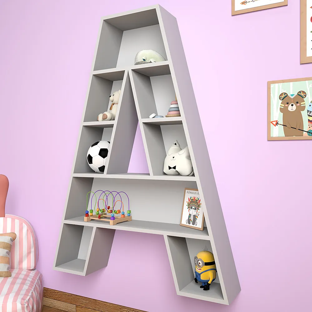 Designer Kids Book Shelve Alphabet A in Grey Small