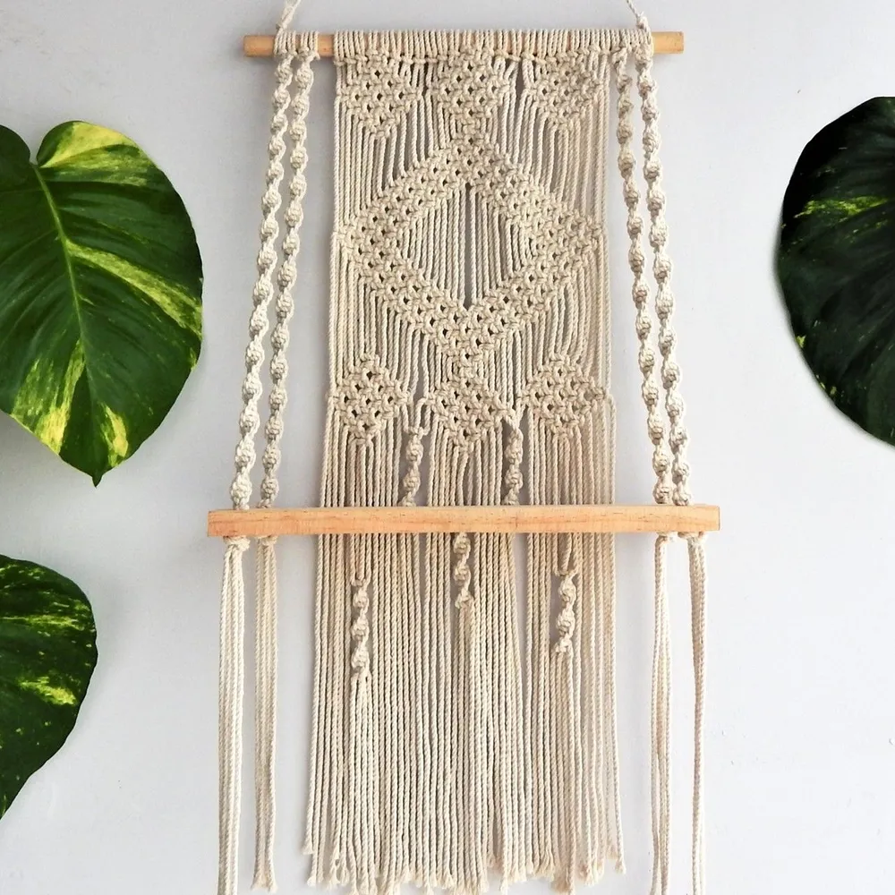 Designer Knoted Bohemian Macrame Wall Hanging Shelf