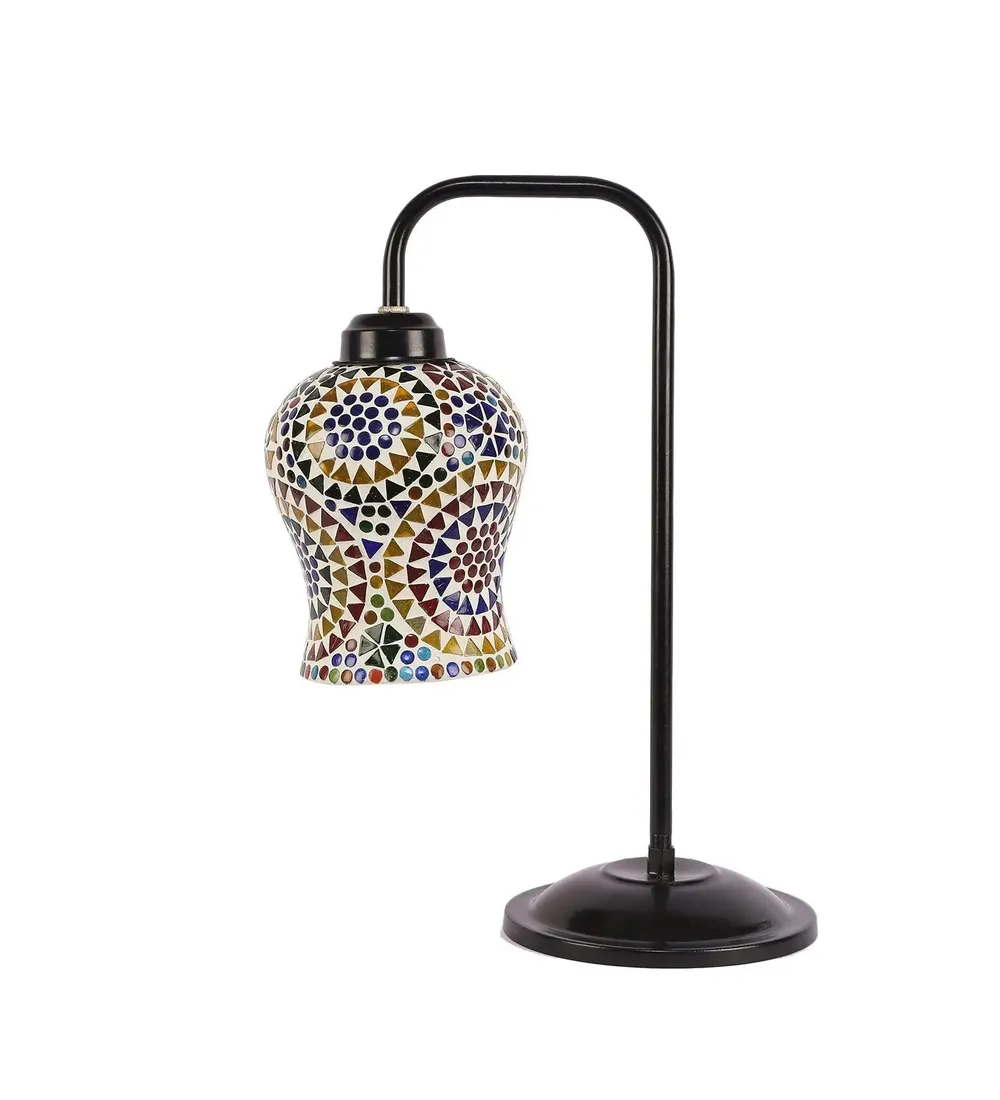 Designer Mosaic Multicolour Glass Table Lamp with Black Base Single Piece