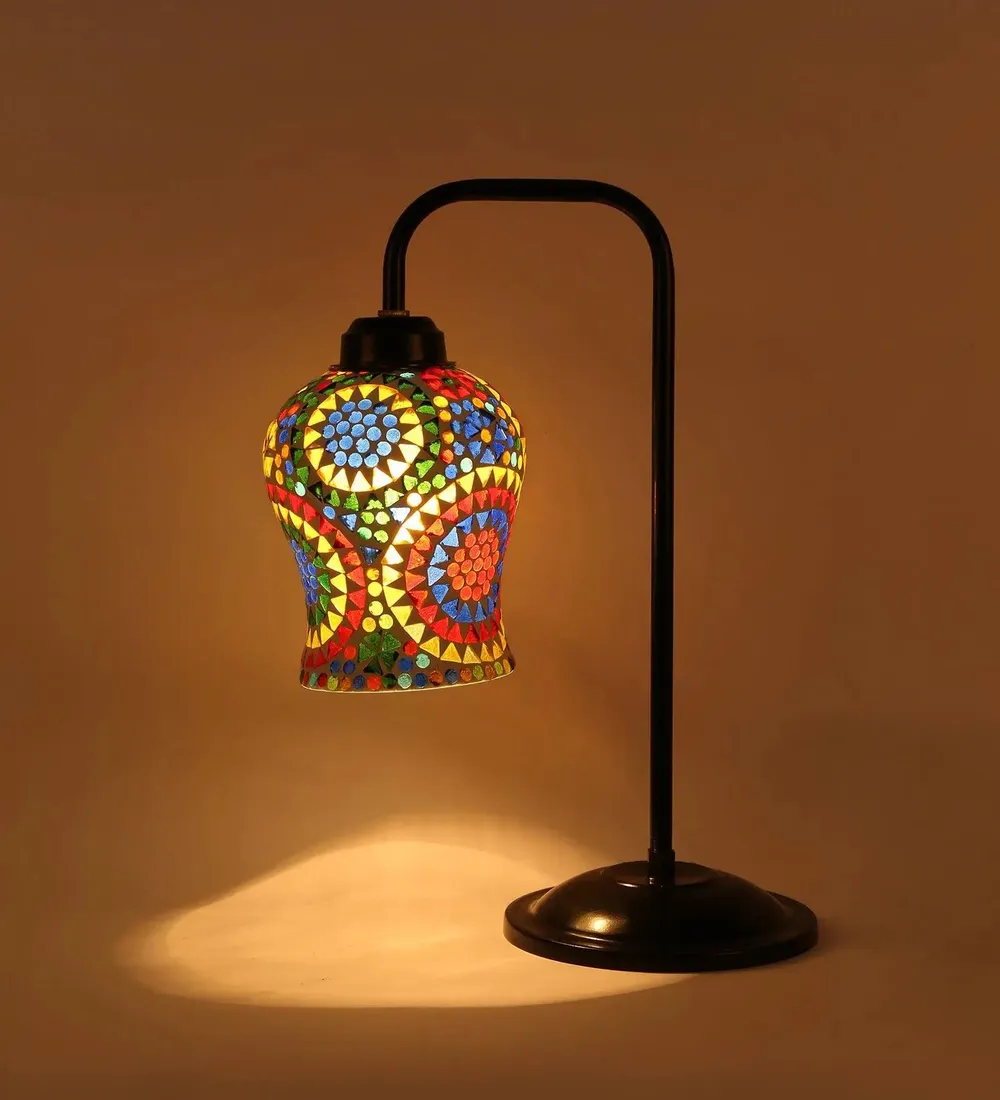 Designer Mosaic Multicolour Glass Table Lamp with Black Base Single Piece