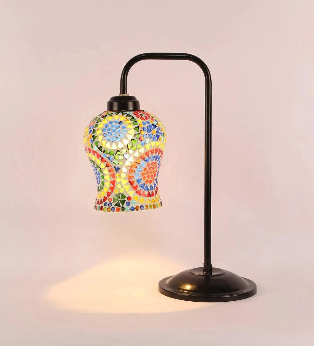 Designer Mosaic Multicolour Glass Table Lamp with Black Base Single Piece