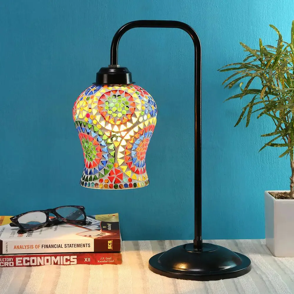 Designer Mosaic Multicolour Glass Table Lamp with Black Base Single Piece