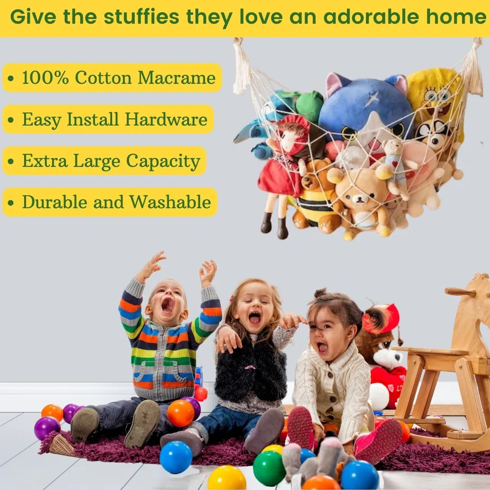 Designer Off-white 100% Cotton Macrame Soft Toy Hammock for Kids Room