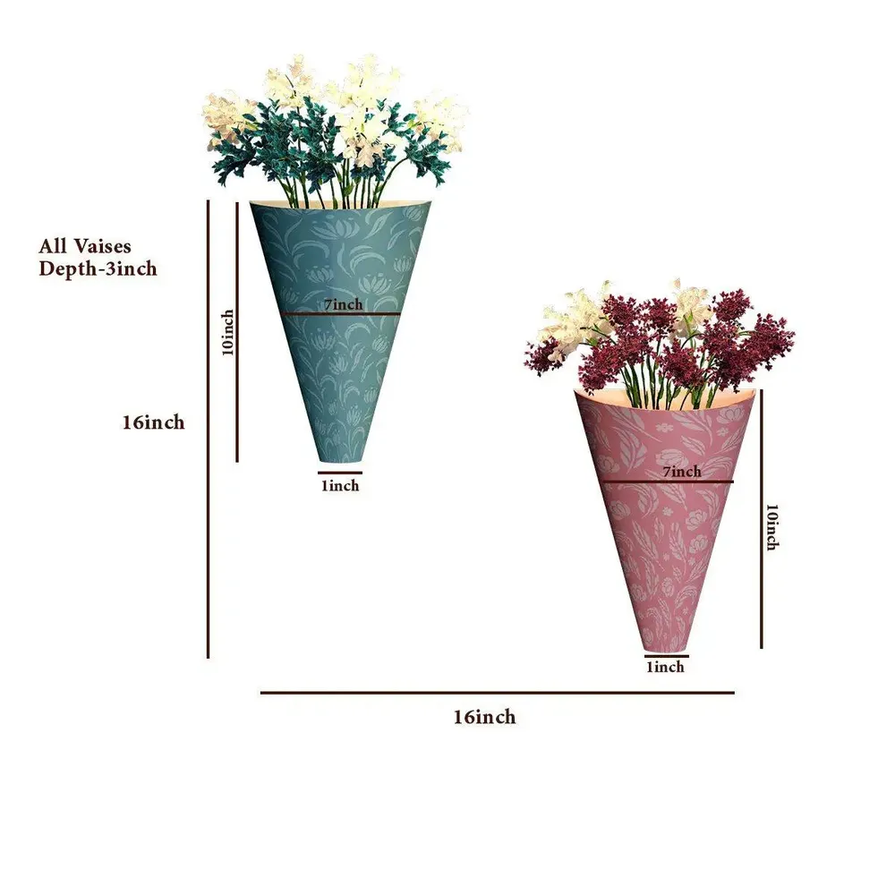 Designer Pair of Wall Vases With Abstract Flowers Prints