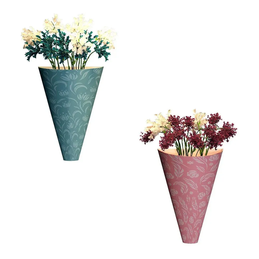 Designer Pair of Wall Vases With Abstract Flowers Prints