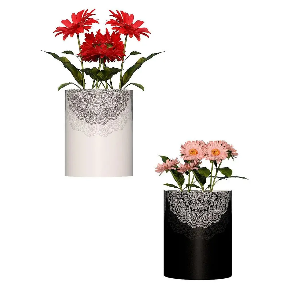 Designer Pair of Wall Vases With Black & White Mandala Prints