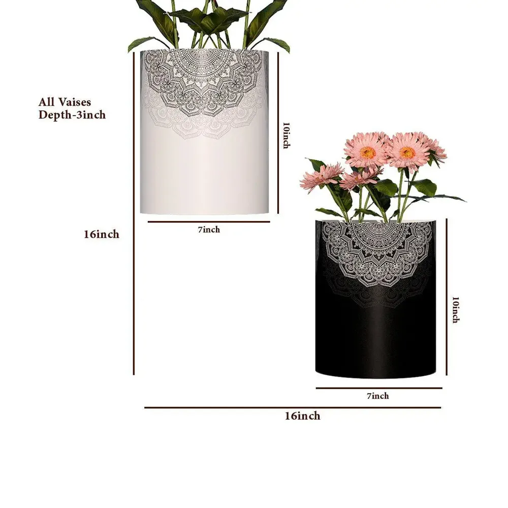 Designer Pair of Wall Vases With Black & White Mandala Prints