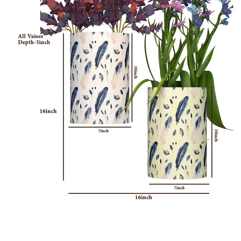 Designer Pair of Wall Vases With Feathers Prints