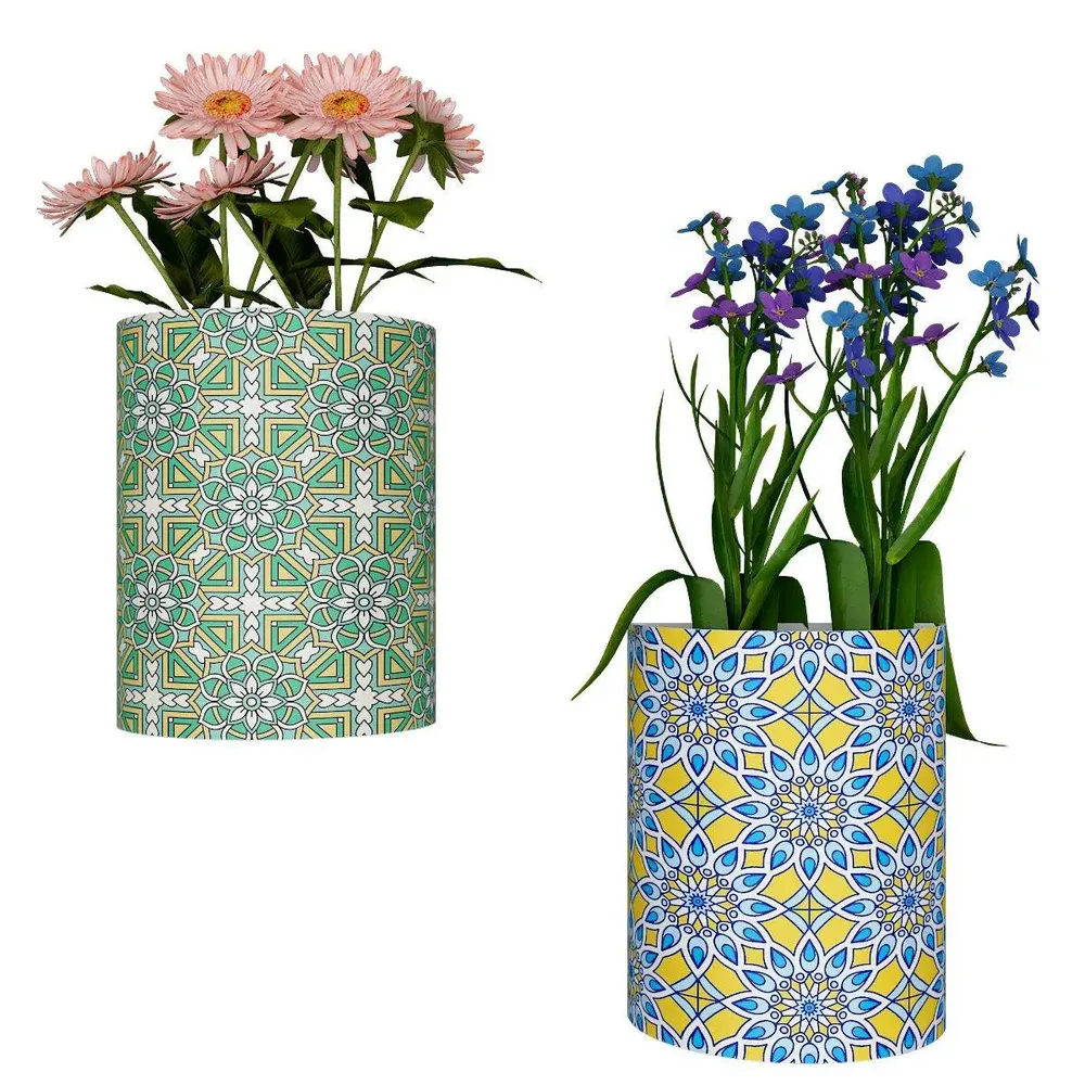 Designer Pair of Wall Vases With Geometric Prints