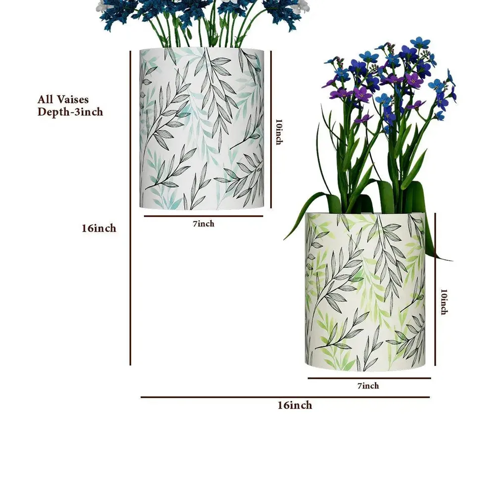 Designer Pair of Wall Vases With Leaf Prints