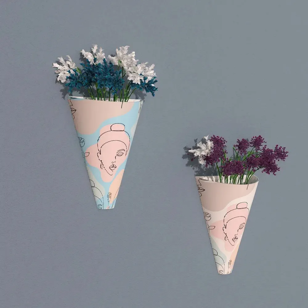 Designer Pair of Wall Vases With Modern Art Buddha Prints