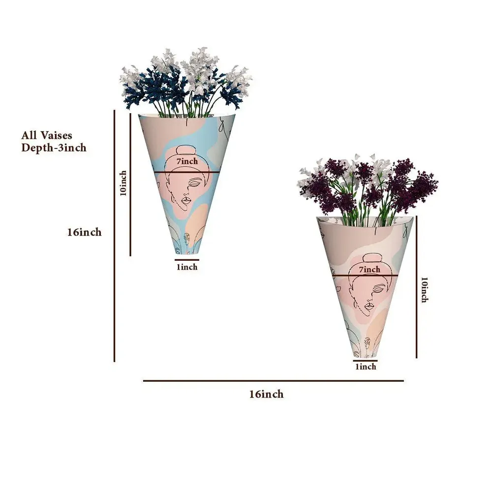 Designer Pair of Wall Vases With Modern Art Buddha Prints